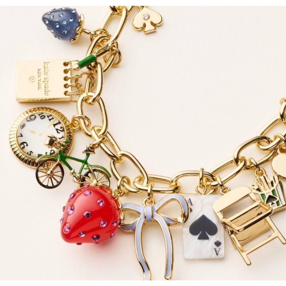 Kate Spade Target Chunky Statement Charm Necklace Strawberry Fries Champagne - Picture 2 of 3